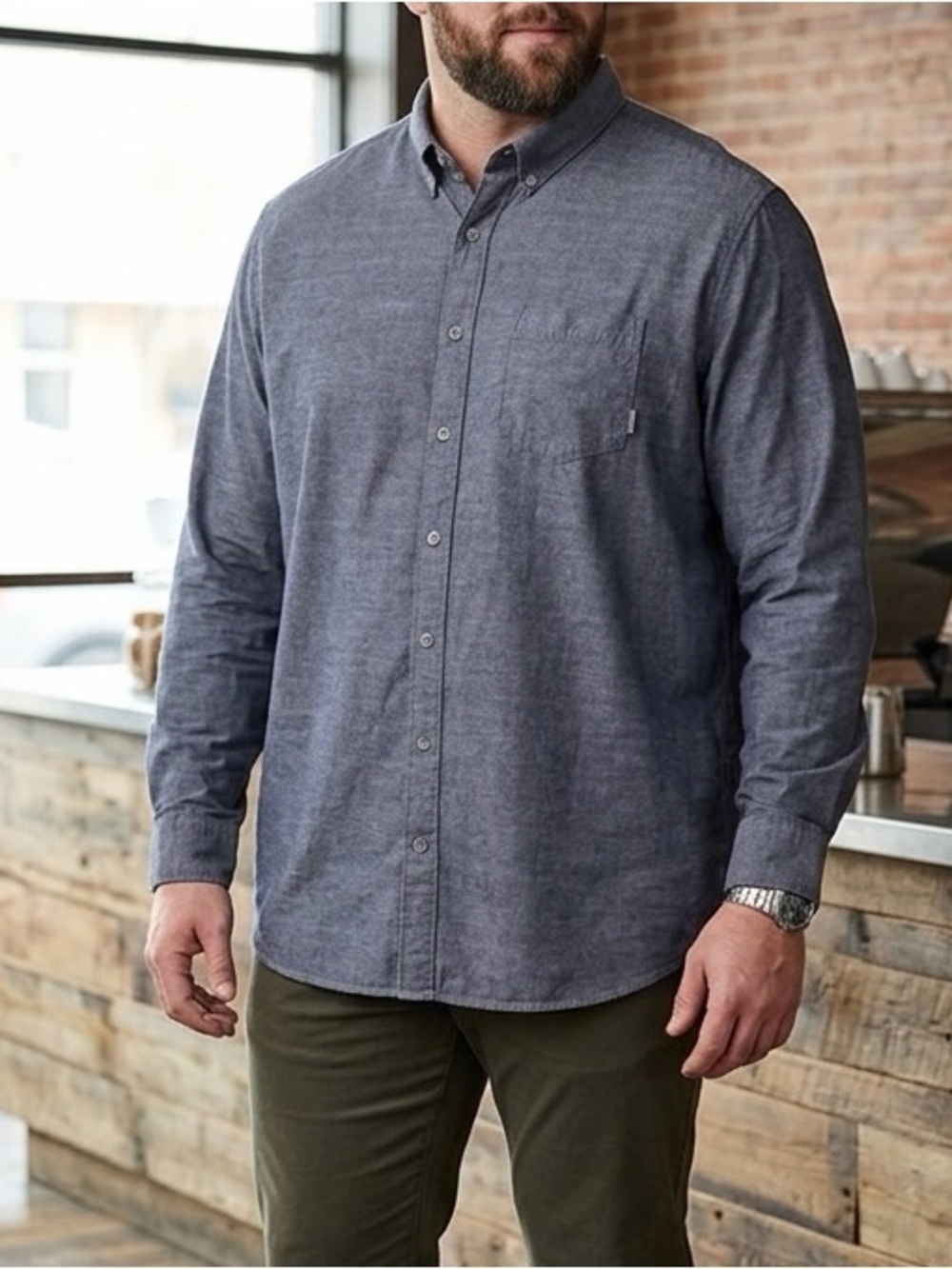 Eddie Bauer Men's Chambray (Denim Look) Button-Down Shirt